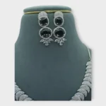Silver American Diamond Black Necklace Set - Image 3