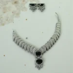 Silver American Diamond Black Necklace Set - Image 2