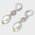 Silver Pearl Pave Drop Earring Set - Image 3