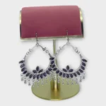 Silver Oxidised Floral Chandbali Hoops