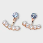 American Diamond & Pearl Crescent Ear Jackets | Rose Gold Finish