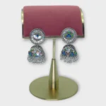Oxidised Peacock Jhumka Earrings with Iridescent Crystals