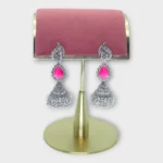 Heritage Mirror-Finish Stone Oxidised Jhumkas - Image 7