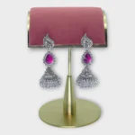 Heritage Mirror-Finish Stone Oxidised Jhumkas - Image 3