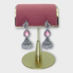 Heritage Mirror-Finish Stone Oxidised Jhumkas - Image 2