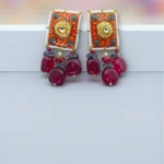 Ruby Blue Bead Meenakari Necklace Set - Image 2