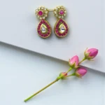 Pink Bead Kundan Polki Necklace Set - Image 3