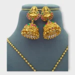 Temple Gold Lakshmi Pendant Jhumka Set - Image 3