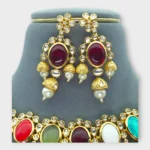 Navratna Multi-Stone Gold Choker Set - Image 4