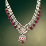 Kundan Ruby Pearl Bridal Necklace Set - Image 3