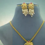 Temple Elephant Pearl Gold Necklace Set - Image 3