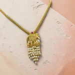 Temple Elephant Pearl Gold Necklace Set - Image 2