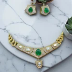 Emerald Green Gold Curb Necklace Set - Image 2
