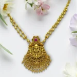 Gold Temple Lakshmi Motif Necklace Set - Image 2
