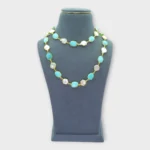 Turquoise Gold Pearl Long Statement Necklace