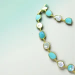 Turquoise Gold Pearl Long Statement Necklace - Image 2