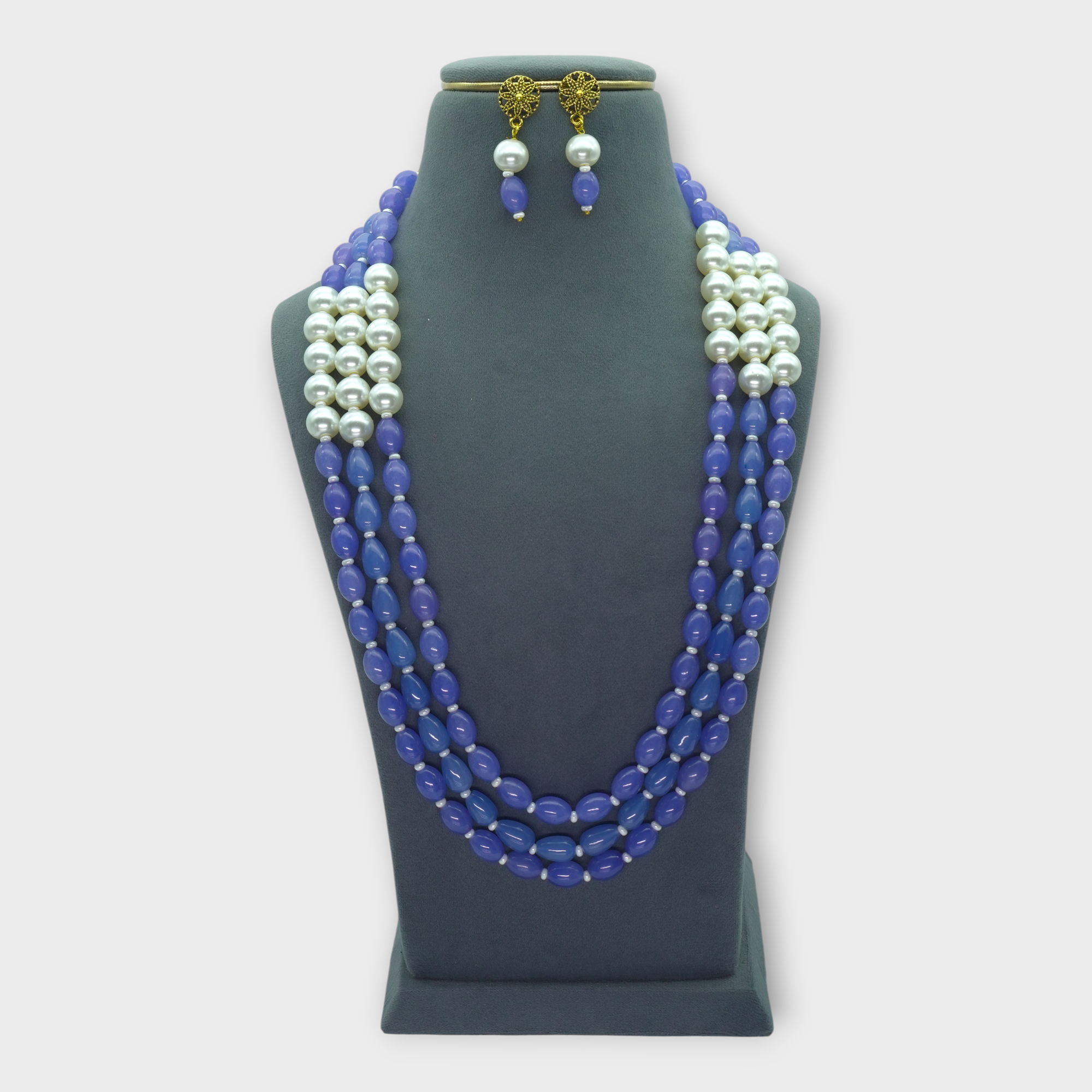 DSC01667 Necklace Blue Pearl Layered Occasion Set - Image 1
