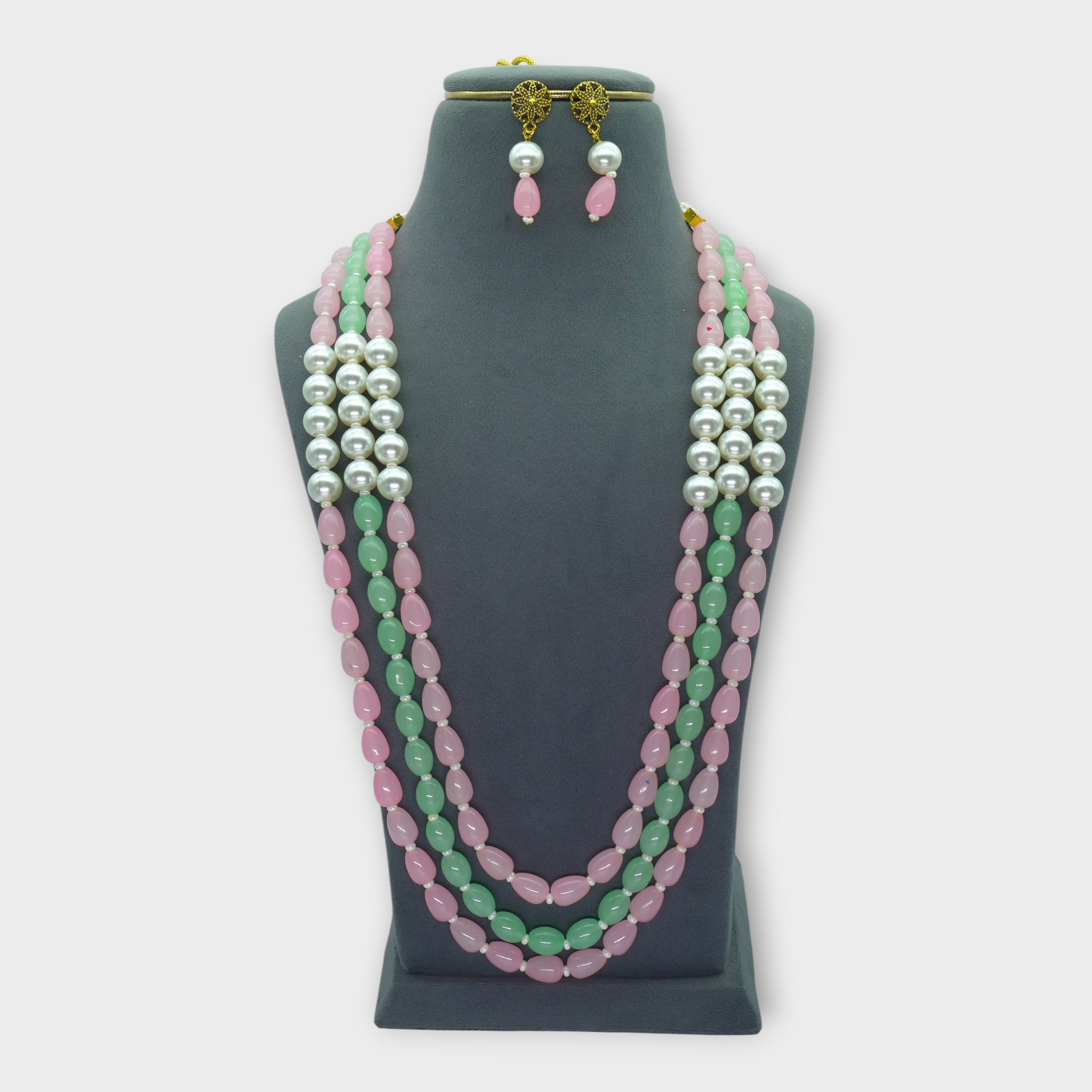 DSC01676 Necklace Pastel Stone Pearl Festive Set - Image 1
