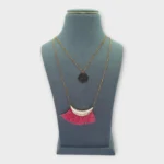 Tassel Layered Gold Pink Fringe Necklace