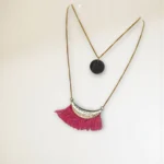 Tassel Layered Gold Pink Fringe Necklace - Image 2