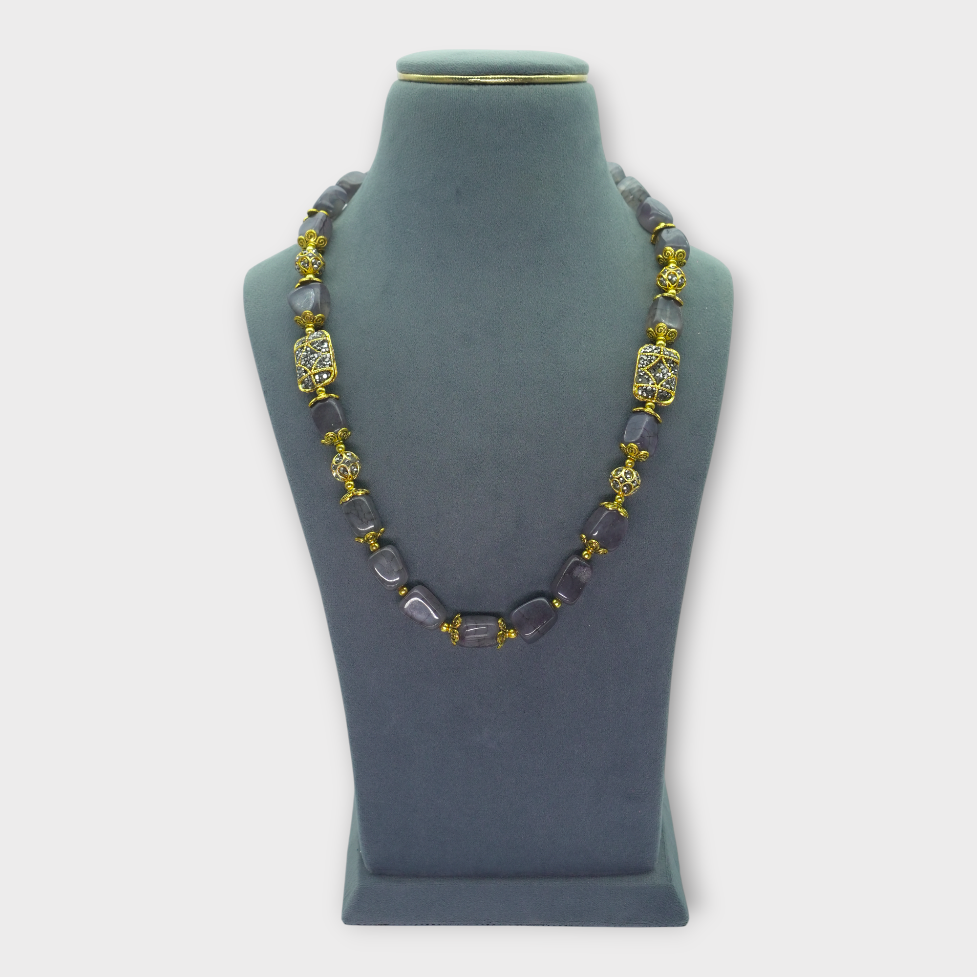 DSC01695 Natural Stone Grey Statement Necklace - Image 1