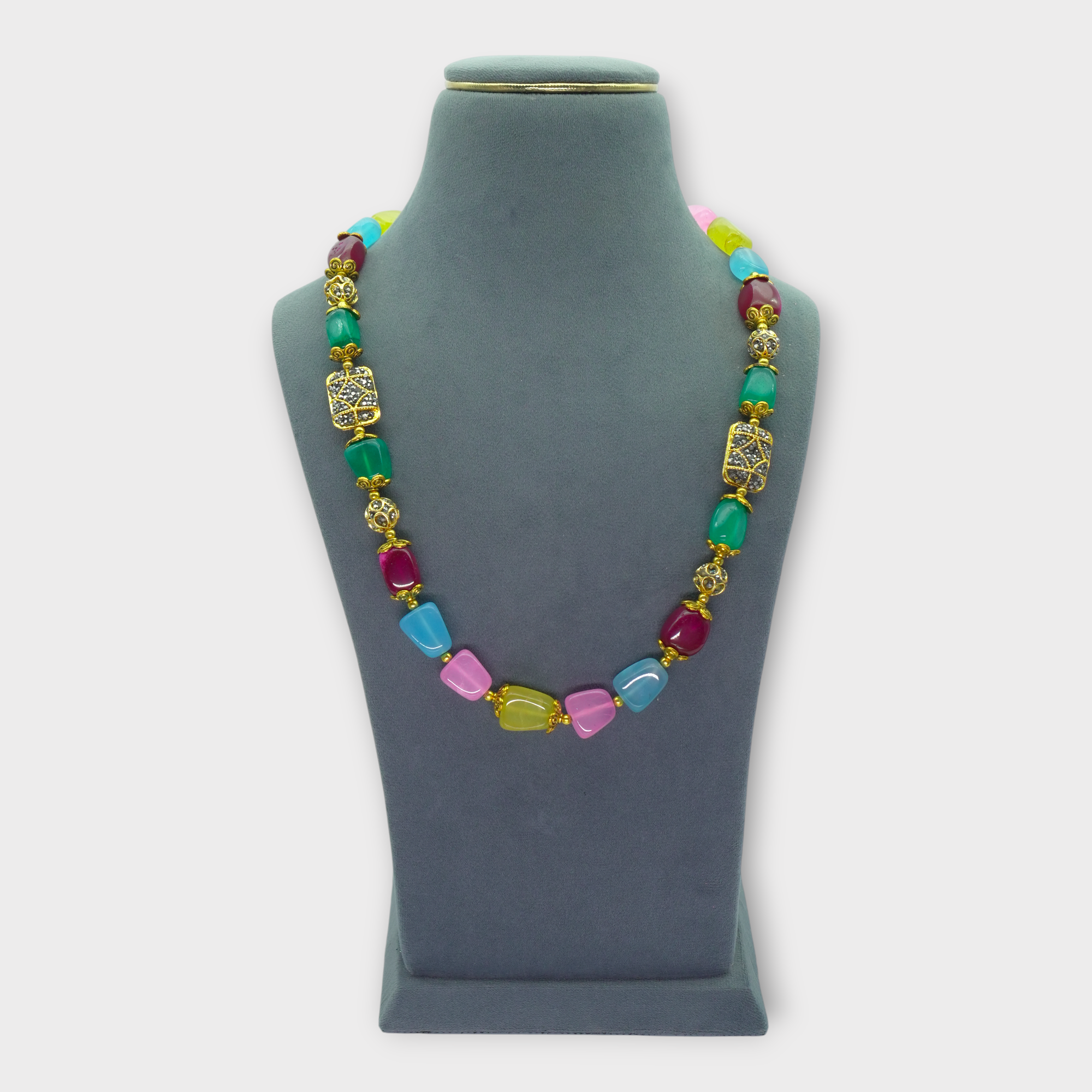 DSC01700 Natural Stone Multi-Color Statement Necklace - Image 1