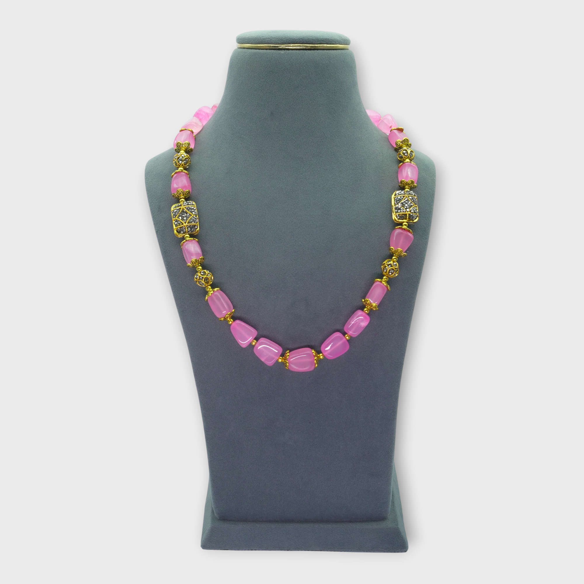 DSC01716 Natural Stone Pink Statement Necklace - Image 1