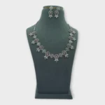 Lavender Floral AD Silver Necklace Set