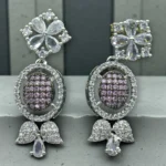 Lavender Floral AD Silver Necklace Set - Image 3