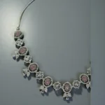 Lavender Floral AD Silver Necklace Set - Image 2