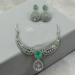 Mint Green AD Silver Necklace Set - Image 2