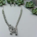 Crystalline Silver Peacock Motif Necklace Set - Image 2