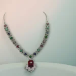 Crimson Stone Multicolored Silver Necklace - Image 2
