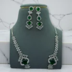 Green Stone Silver Bridal Drop Set - Image 3