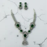 Green Stone Silver Bridal Drop Set - Image 2