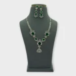 Green Stone Silver Bridal Drop Set - Image 4