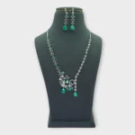Mint Green Peacock AD Silver Necklace