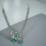 Mint Green Peacock AD Silver Necklace - Image 2