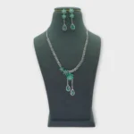 Mint Green Floral Silver Necklace Set - Image 4