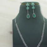Mint Green Floral Silver Necklace Set - Image 3