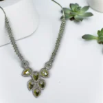 Yellow Stone Silver Cluster Necklace Set - Image 2