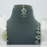 Emerald Green AD Silver Bridal Set - Image 5