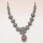 Pink Teardrop Silver Floral Necklace Set - Image 3