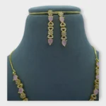 Pink Stone Gold Heart Necklace Set - Image 2