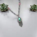 Emerald Pink Silver Tassel Necklace Set - Image 2