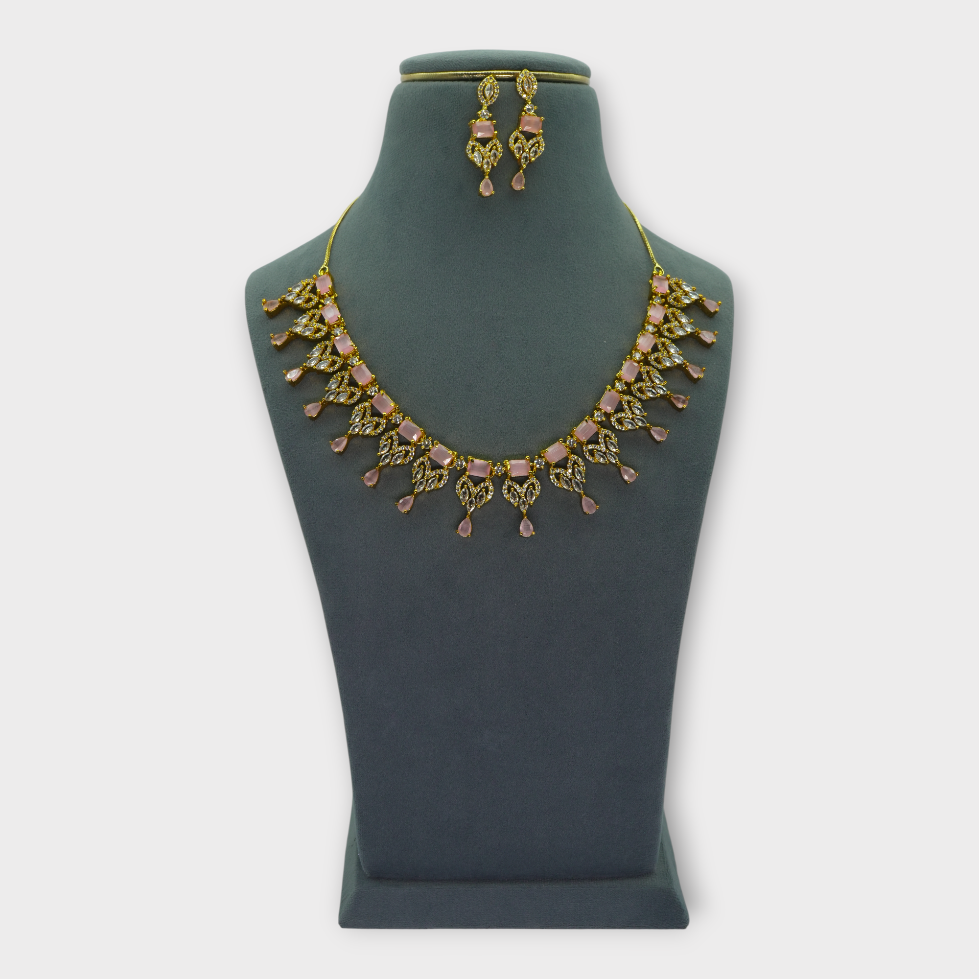 DSC01958 Natural Stone Pink Chandelier Necklace - Image 1