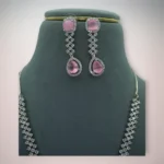 Pink Crystal Silver Chandelier Necklace - Image 3