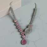 Pink Crystal Silver Chandelier Necklace - Image 2