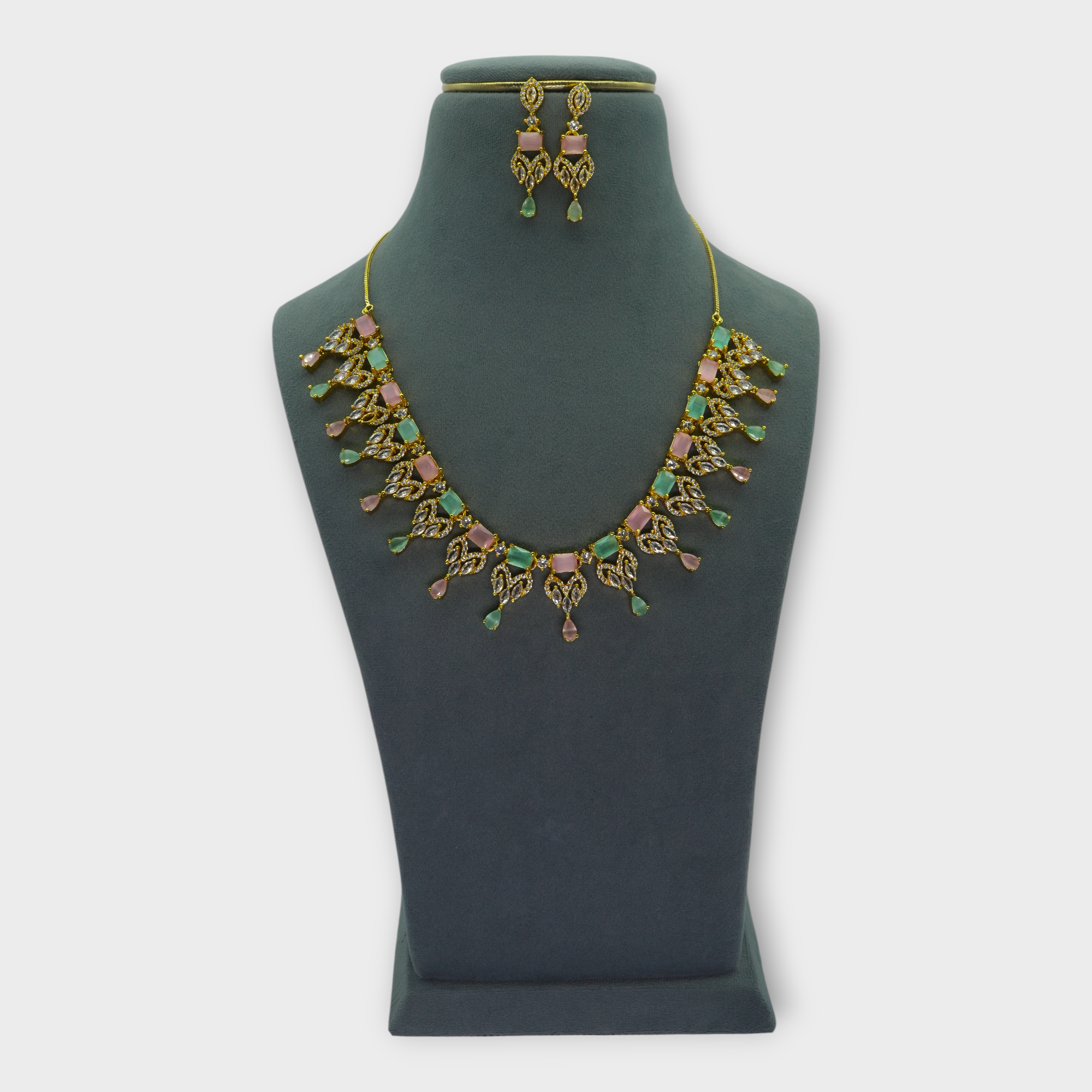 DSC01977 Pastle Crystal Gold Chandelier Necklace - Image 1