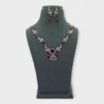 Ruby Red Leaf Silver Wedding Set
